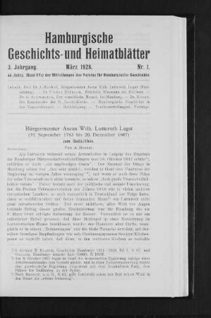 Bürgermeister Ascan Wilh. Lutteroth Legat (22. September 1783 bis 20. Dezember 1867) zum Gedächtnis.