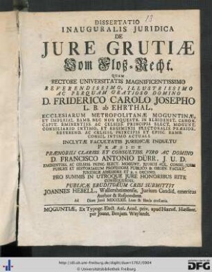 Dissertatio Inauguralis Juridica De Jure Grutiae