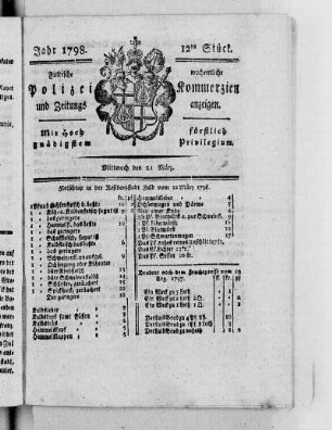 12tes Stück, Ausgabe vom 21. März 1798