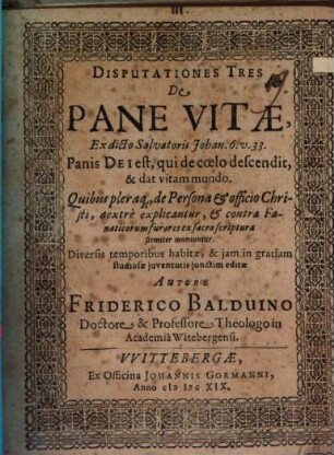 Disputationes tres de pane vitae
