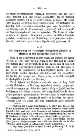 §. 3. Die Umgestaltung der reformirten theologischen Facultät zu Marburg in eine evangelische Facultät.