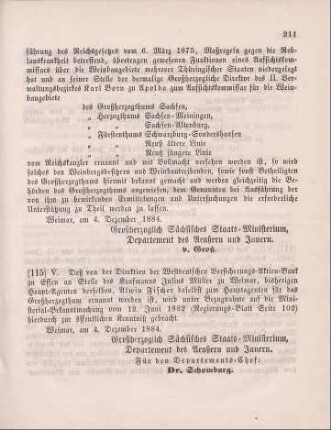 115. Ministerial-Bekanntmachung, den Wechsel in der Haupt-Agentur der Westdeutschen Versicherungs-Aktien-Bank zu Essen betreffend