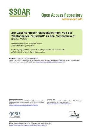 Zur Geschichte der Fachzeitschriften: von der "Historischen Zeitschrift" zu den "zeitenblicken"