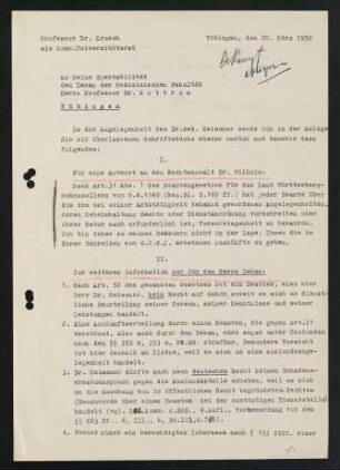 Krusch an Dekan 20.3.1952