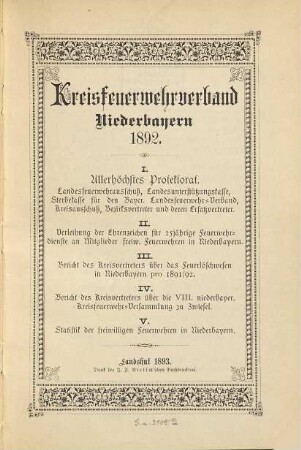 Jahres-Bericht des Kreis-Feuerwehr-Verbandes Niederbayern. 1892 (1893)