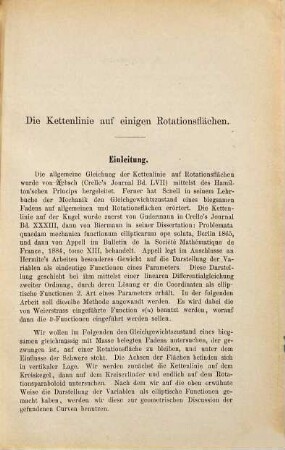 Die Kettenlinie auf einigen Rotationsflächen