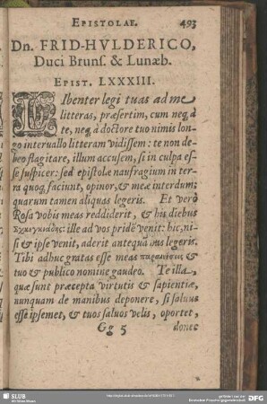 Dn. Frid. Hulderico, Duci Bruns. & Lunaeb. Epist. LXXXIII.
