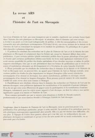 La revue ARS et l'histoire de l'art en Slovaquie