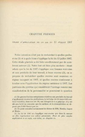 Chapitre premier. Champ d'application de la loi du 13 juliet 1907