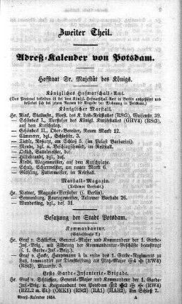 Zweiter Theil. Adreß-Kalender von Potsdam