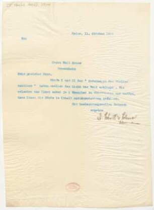 Brief an Emil Kross : 11.10.1912