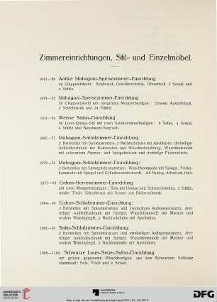 Zimmereinrichtungen, Stil- und Einzelmöbel (Nr. 1021-1166)