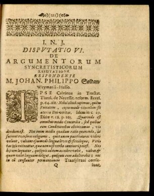 Disputatio VI. De Argumentorum Syncretisticorum Refutatione ...