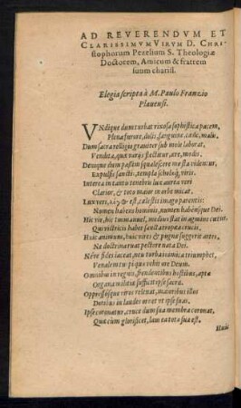 Ad Reverendum Et Clarissimum Virum D. Christophorum Pezelium ...