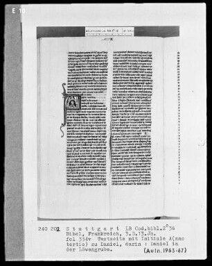 Bibel — Initiale A (nno tertio), darin Daniel in der Löwengrube, Folio 334verso