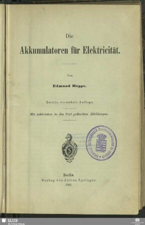 Die Akkumulatoren für Elektricität