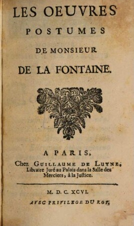 Les oeuvres postumes de Monsieur de La Fontaine