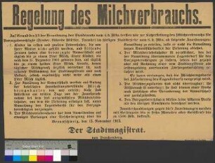 Bekanntmachung des Stadtmagistrats Braunschweig zur Regelung des Milchverbrauchs