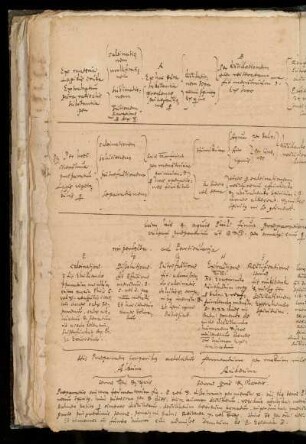 [Schematische Darstellung von verschiedenen Stufen der Transmutation: Calcinatio, Dissolutio, Putrefactio etc. jeweils mit Legenden und Beispielen]