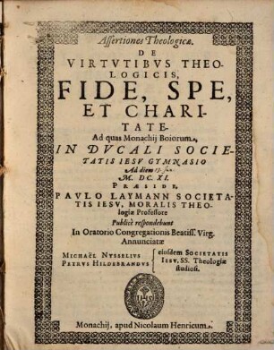 Assertiones theol. de virtutibus theologicis, fide, spe et charitate