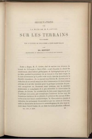 Observations sur la Notte de M. F. Cuvier Sur Les Terrains