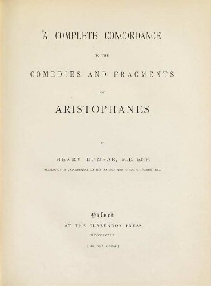 A complete concordance to the comedies and fragments of Aristophanes