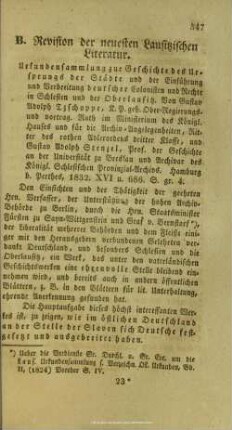 B. Revision der neuesten Lausitzischen Literatur