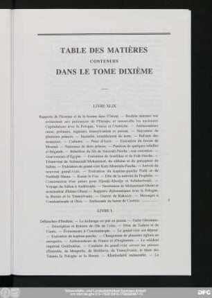 Table Des Matières Contenues Dans Le Tome Dixième