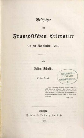 Geschichte der Französischen Literatur seit der Revolution 1789, 1