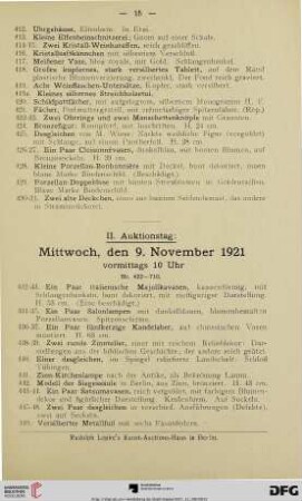 II. Auktionstag: Mittwoch, den 9. November 1921 (Nr. 432-710)