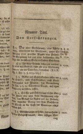Neunter Titel. Von Versicherungen