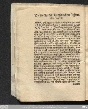 Die Copia der Kayserlichen suspension/ mit (A)