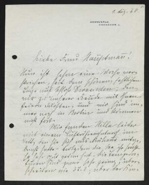 Brief von Hedwig Fischer an Margarete Hauptmann