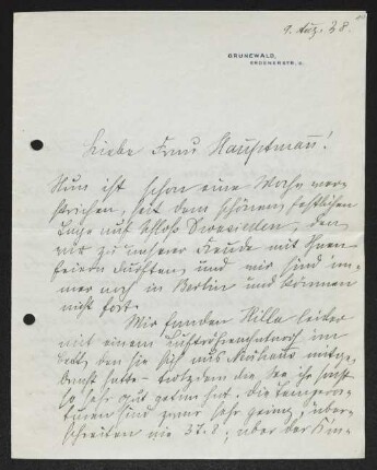 Brief von Hedwig Fischer an Margarete Hauptmann