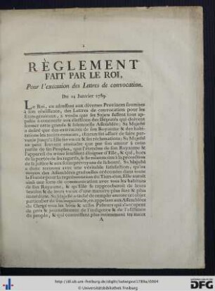 Règlement fait par le Roi, pour l'exécution des Lettres de convocation.