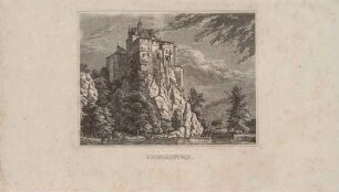 Die Burg Kriebstein in Sachsen über der Zschopau mit Wehr von Westen, aus Schiffners Beschreibung von Sachsen um 1840