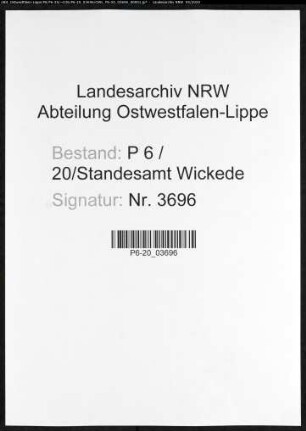 Sterberegister Standesamt Wickede