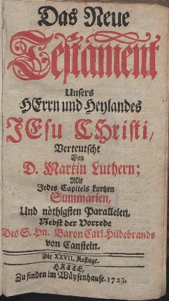 Das Neue Testament Unsers HErrn und Heylandes JEsu CHristi