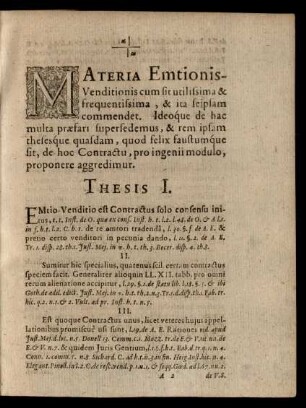 Materia Emtionis-Venditionis ... Thesis I. - XXVI.