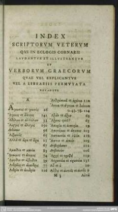 Index Scriptorum Veterum Qui In Eclogis Cornarii Laudantur Et Illustrantur Et Verborum Graecorum Quae Vel Explicantur Vel A Librariis Permutata Notantur