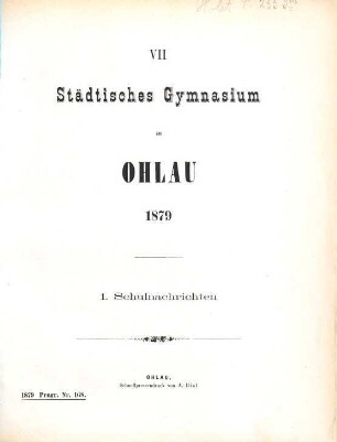 Schulnachrichten. 1878/79 = Jg. 7