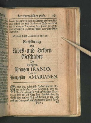 Ausführung Der Liebes- und Helden-Geschichte Des Tapffern Printzen Iranio, Und der Prinzeßin Amarianen.