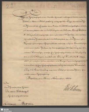2a(1): Brief Fr. Eichhorns an Schlegel; dat. Berlin, 28.11.1844.