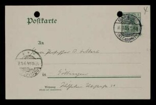 Nr. 4: Postkarte von Otto Blumenthal an David Hilbert, Marburg, 16.11.1904