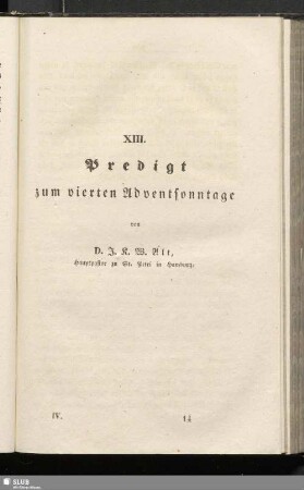 XIII. Predigt zum vierten Adverntssonntage
