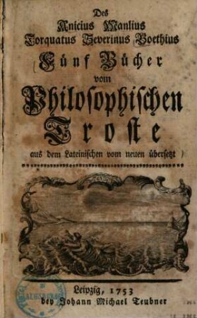 Fünf Bücher vom Philosophischen Troste