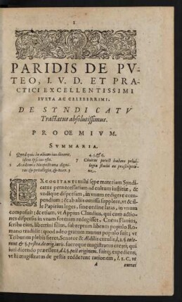 Paridis De Puteo, I. U. D. Et Practici Excellentissimi Iuxta Ac Celeberrimi, De Syndicatu Tractatus absolutissimus.