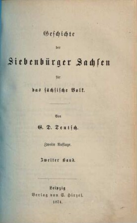 Geschichte der Siebenbürger Sachsen für das sächsische Volk, 2