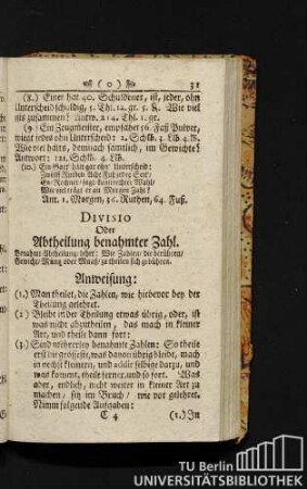 Divisio Oder Abtheilung benahmter Zahl.