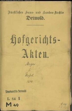 Meyer, Arnold, Sekretär gegen Bernd Wefel zu Detmold - Schuldforderung